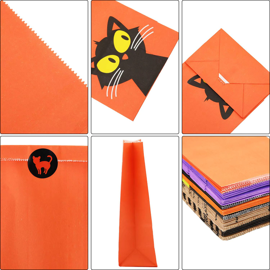 IFITU PUBO Halloween Kraftpapiertüten mit süßen Cartoon-Mustern wie Kürbis, Schädel und Spinnennetz für deine Party-Süßigkeiten - Bild 2