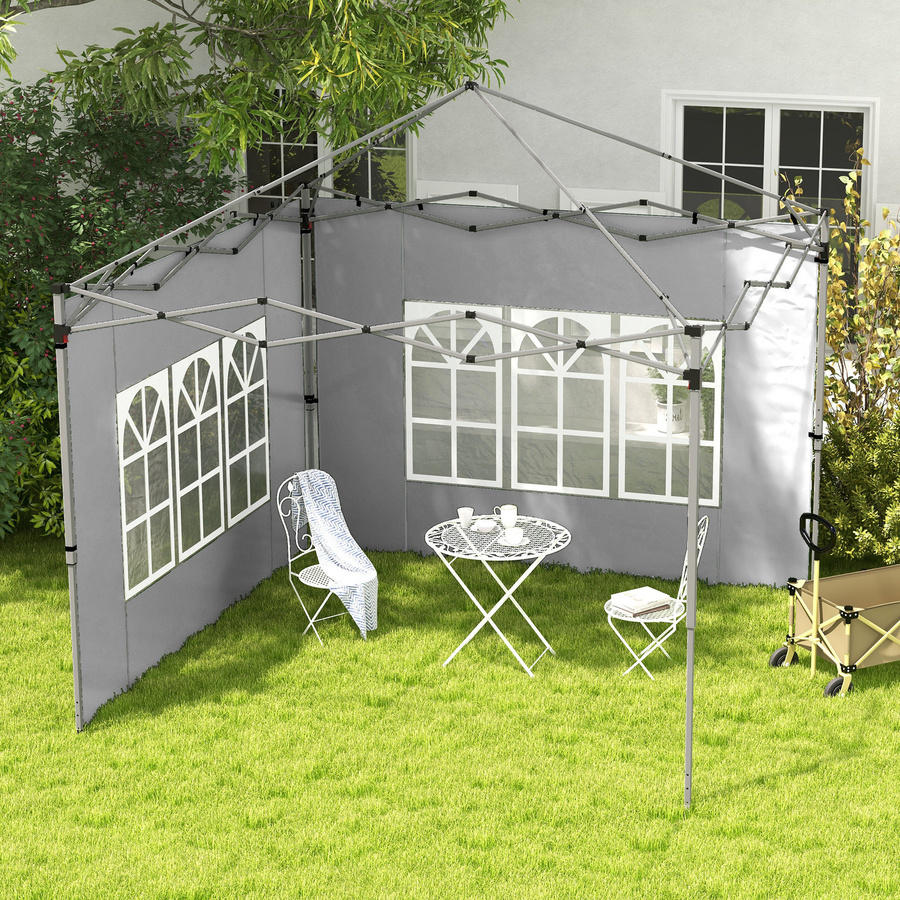 Outsunny 2er-Set Pavillon-Seitenwände mit Fenster aus wasserdichtem Oxfordstoff für 3x3 m oder 3x4 m Partyzelte, Wind- und Sichtschutz, Hellgrau - Bild 2