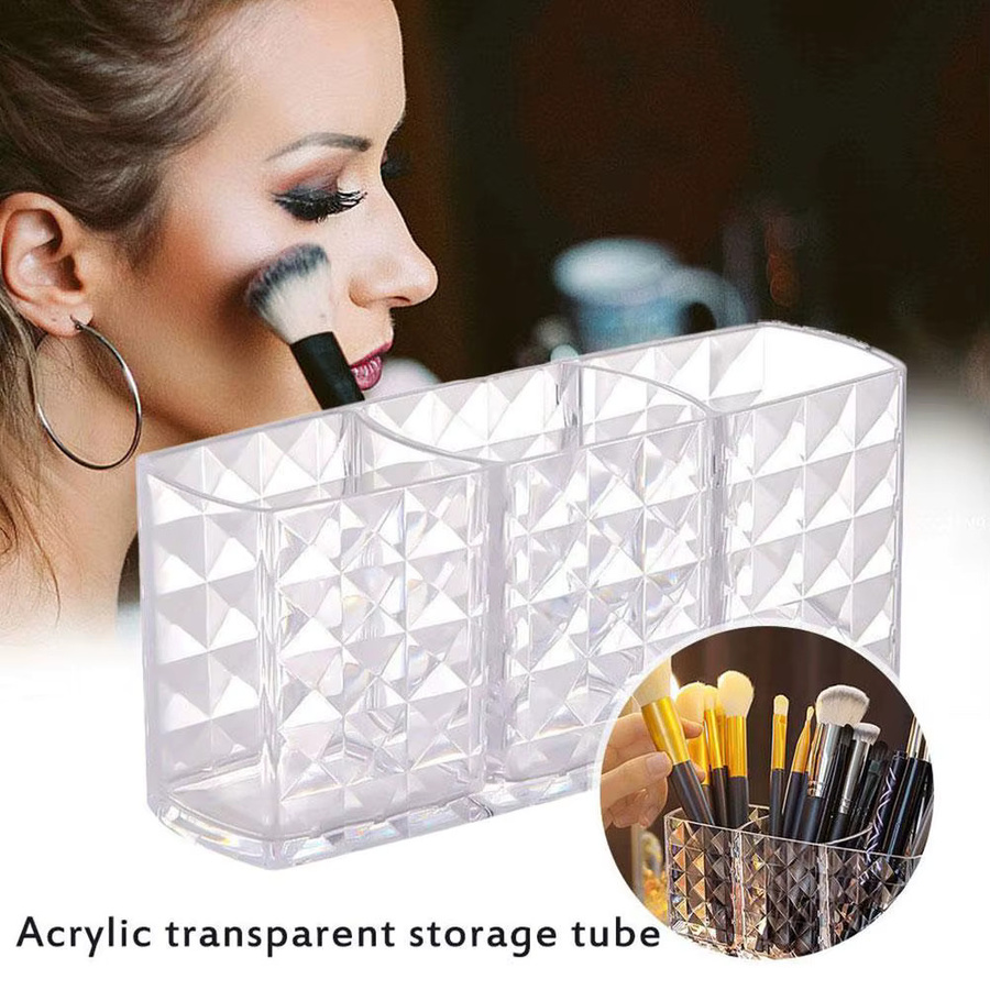 Multifunktionale Acryl-Aufbewahrungsbox in Transparent mit Fächerdesign für Kosmetik, Stifte und Kleinteile, B/T/H: 15,5 x 7,0 x 7,0 cm - Bild 3