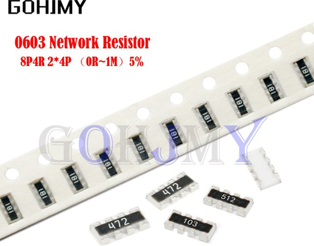 GOHJMY SMD Netzwerkwiderstand Array in Schwarz, 0603 Gehäuse, verschiedene Widerstandswerte von 0 bis 2,2 Ohm und 1k bis 47k Ohm sowie 1M Ohm - Bild 1