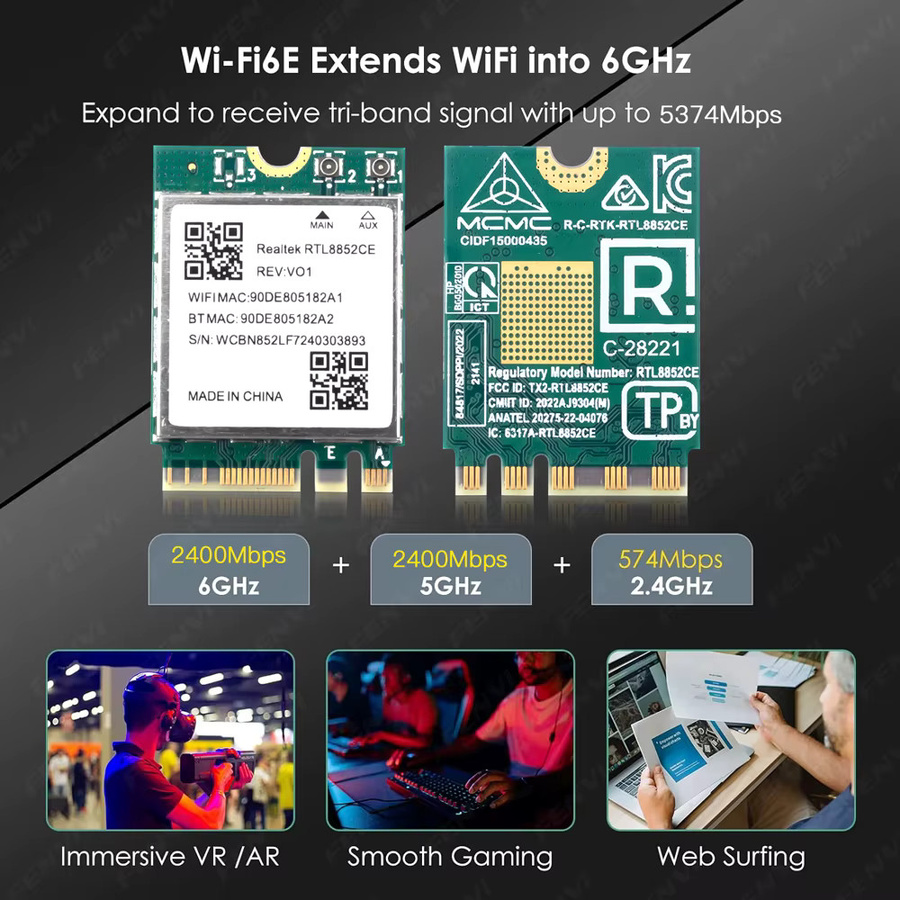 Fenvi WiFi 6E M.2 Netzwerkkarte mit Bluetooth 5.3, RTL8852CE Tri-Band WLAN Adapter für PC, 5400Mbps, 2,4G/5G/6GHz, kompatibel mit Windows 10/11 - Bild 4