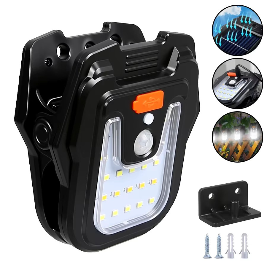 KDULIT Solar-Gartenleuchten mit Clip und Bewegungssensor, IP65 wasserdichte LED-Solarleuchte in Schwarz, 4 Lichtmodi für Garten, Zaun und Camping - Bild 7