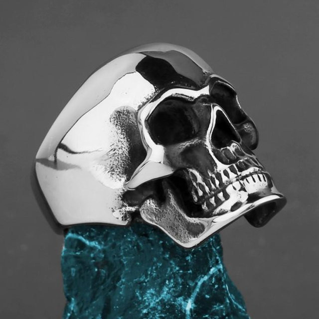 HNSP Totenkopfring Edelstahl, Schwarz, Herren - Bild 1