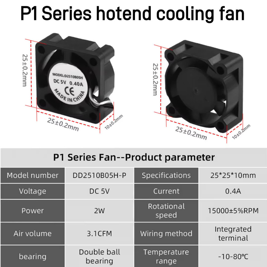 Bambu Lab Hotend-Lüfter mit Doppelkugellager für X1, X1C, P1, P1P, P1S in Schwarz - Bild 2