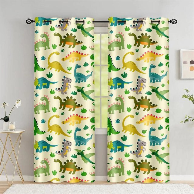 Safari Tiere Cartoon Dschungel Wald Vorhänge aus Polyester, 2er-Set, Mehrfarbig, Breite: 65 cm, Höhe: 60 cm - Bild 1