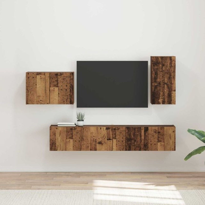 vidaXL TV-Wandregal-Set aus Holzwerkstoff in Braun, 4-teiliges Set im Industrial-Design zur Wandmontage - Bild 1