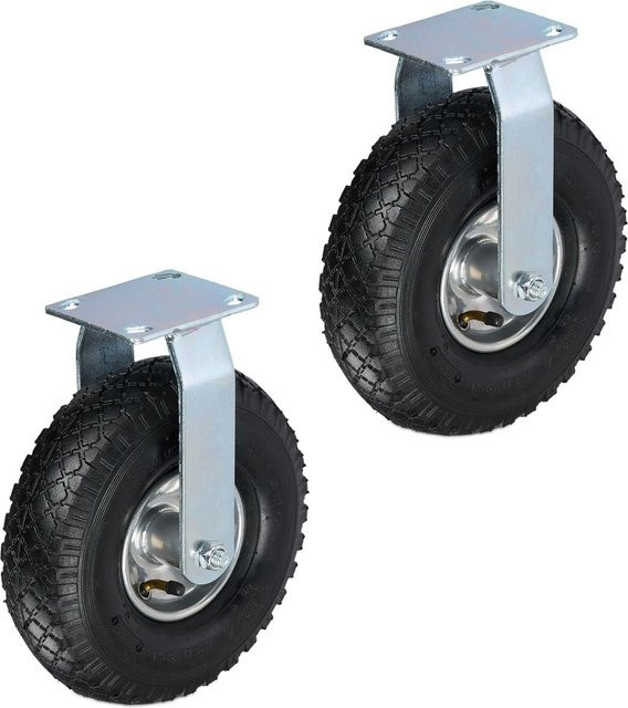 Relaxdays Bockrolle 2er Set aus Stahl und Gummi in Schwarz und Silber, Luftbereift, Durchmesser: 26 cm, Breite: 8,5 cm - Bild 1