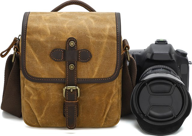 QISEMIAN Umhängetasche für DSLR-Digitalkameras als lässige Fototasche und Objektivtasche in Grün und Braun - Bild 1