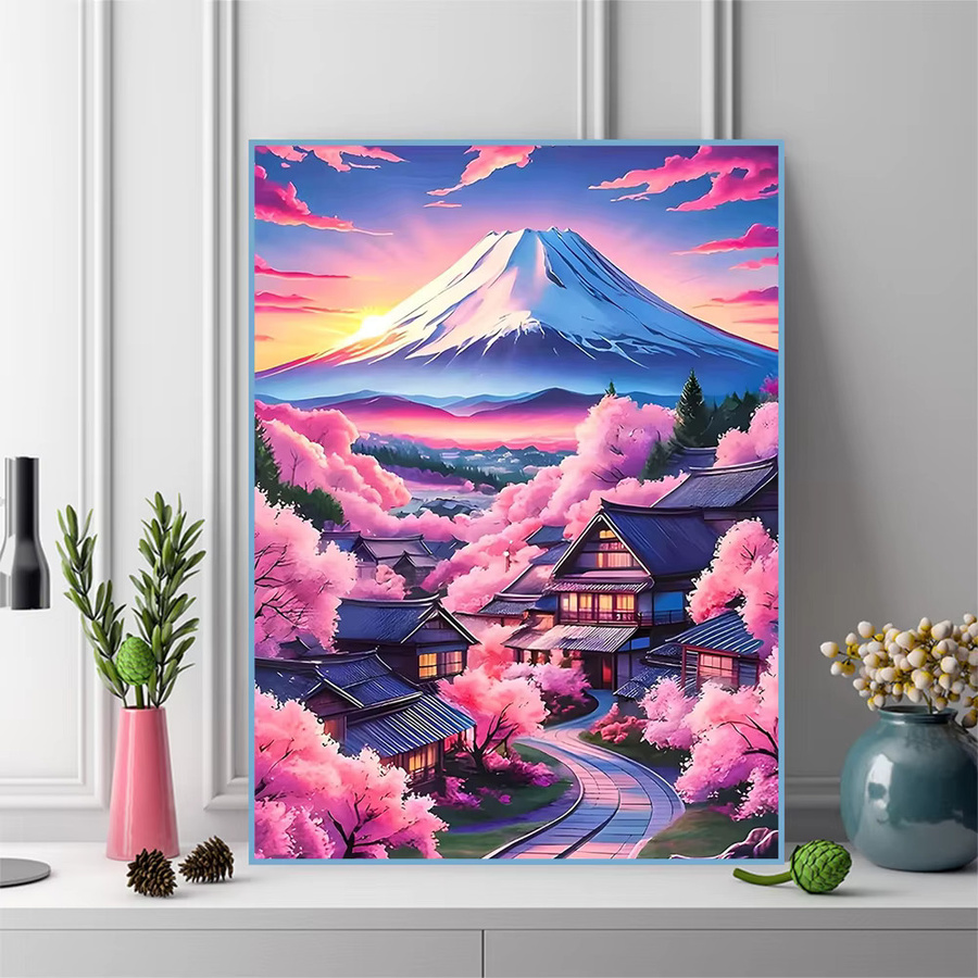 Momoart Diamant-Stickerei Kirschblüten und Berg Fuji als Mosaik-Set für Anfänger, Multicolor, B/H: 30 x 20 cm - Bild 3