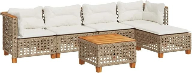 vidaXL 6-teilige Garten-Sofagarnitur aus Poly-Rattan und Akazienholz in Beige und Cremeweiß - Bild 1