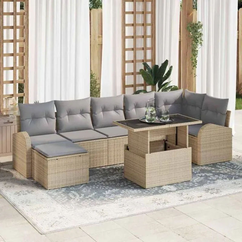 vidaXL Garten-Sofa-Set aus Poly-Rattan mit Speicherfunktion in Beige, 8-teilig, modern - Bild 1