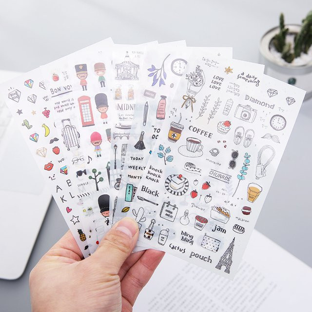 6er Set Kawaii Aquarell Wind Aufkleber für dein Tagebuch und DIY Notebook in Multicolour - Bild 1