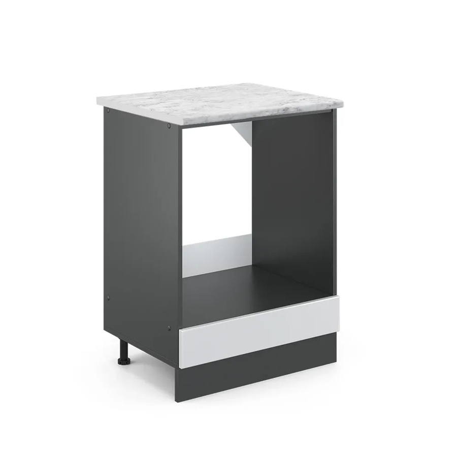Vicco R-Line Herdbauschrank in Weiß Hochglanz und Anthrazit mit Marmor-Optik, B/T/H: 60,0 x 46,0 x 81,6 cm - Bild 2