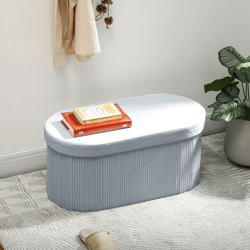 HOMCOM Sitzbank mit Stauraum in Dunkelgrau mit Samt-Optik, klappbare Polsterbank als Sitztruhe für Wohnzimmer, Flur oder Schlafzimmer, B/T/H: 76 x 38 x 35 cm - Bild 2