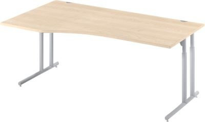 Schäfer Shop Select Schreibtisch COMBITEC Freiform mit C-Fuß und Kabeldurchlass, Ahorn/weißaluminium, B: 180 cm, T: 100/80 cm, H: 67,7-81,7 cm - Bild 1