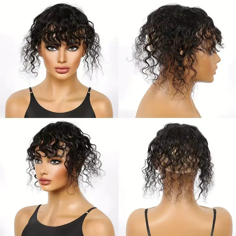 Lockiges Topper-Haar mit Pony, Haarteil mit Clips, menschliches Haar - Bild 4