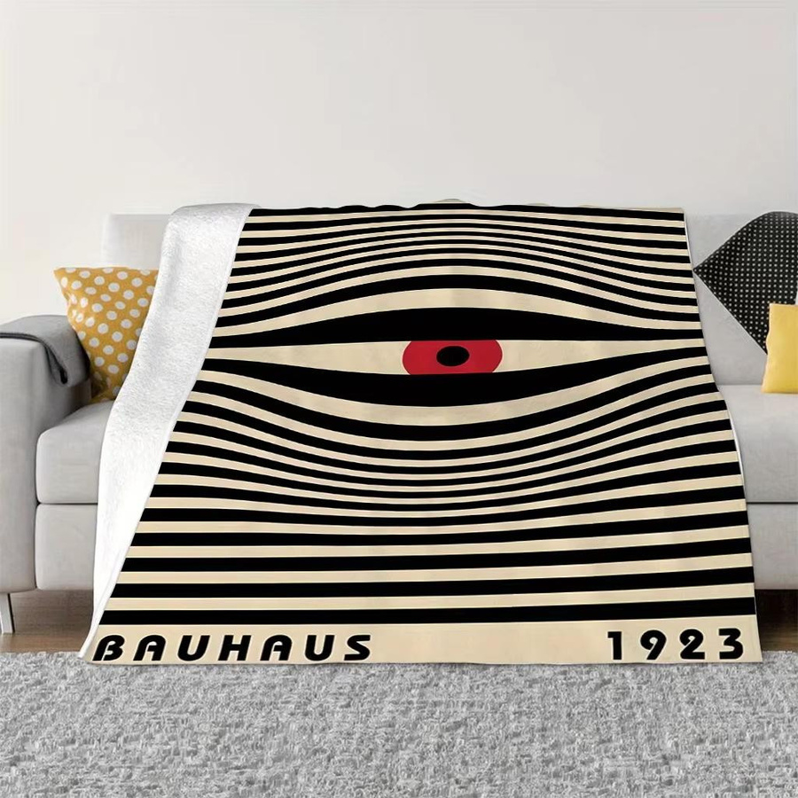 JMG Household Supplies Flanelldecke Bauhaus Auge Retro 1923 Streifenmuster Rot Schwarz Beige, B/H: 70 x 100 cm - Bild 2