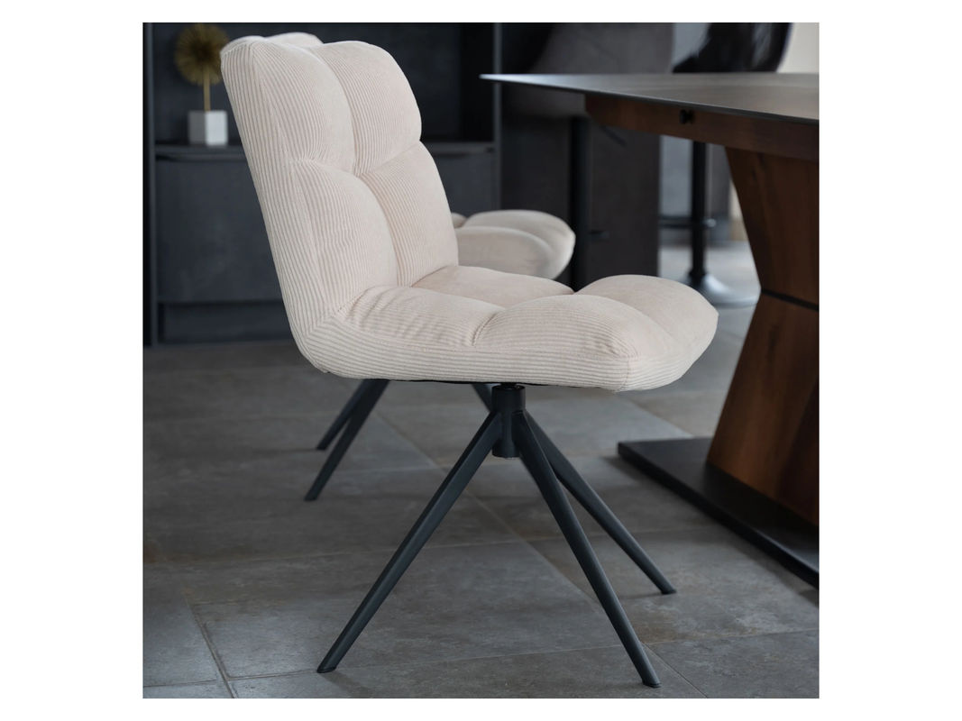 HOME DELUXE Esszimmerstuhl NODA 2er Set drehbar in Cord Creme und Metall - Bild 3