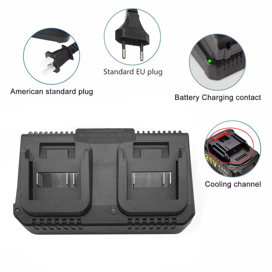 Intelligentes Makita Lithium-Akku-Ladegerät in Schwarz für Elektrobohrer, Poliermaschinen und Rasenmäher, 12,6V / 18V / 21V, 2A / 3A Netzadapter - Bild 2