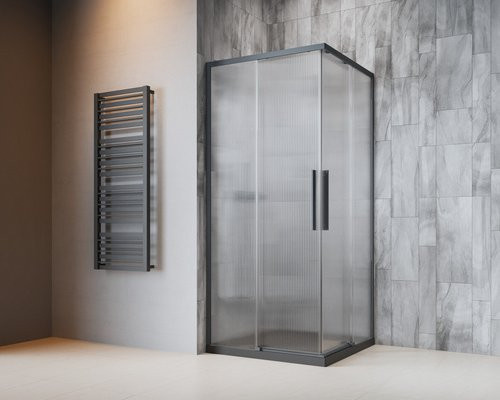 GEO Schiebetür S8 mit Eckeinstieg aus Wellenglas in Gunmetal Grau, B: 90 cm, H: 195 cm - Bild 1