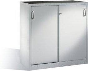 C+P Werkzeug-Beistellschrank mit Schiebetüren und 2 Einlegeböden, Farbe Lichtgrau, H: 120 cm, B: 120 cm, T: 50 cm - Bild 1
