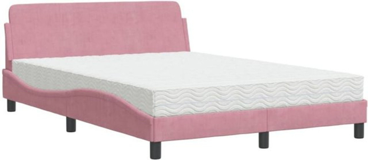 Polsterbett Dover von Vidaxl mit Matratze in Rosa und Weiß, modernes Samt-Bett mit Metallgestell, B/T: 140 x 200 cm - Bild 1