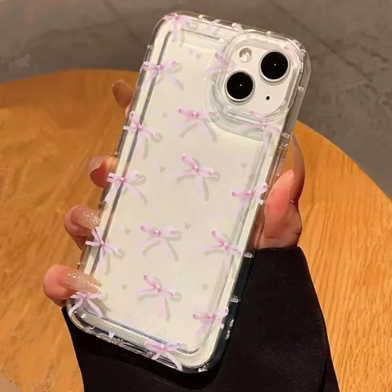 Stoßfeste transparente Handyhülle mit rosa Herz- und Schleifen-Design für Apple iPhone 11 bis iPhone 17 Pro Max und 17 Air 16e - Bild 2