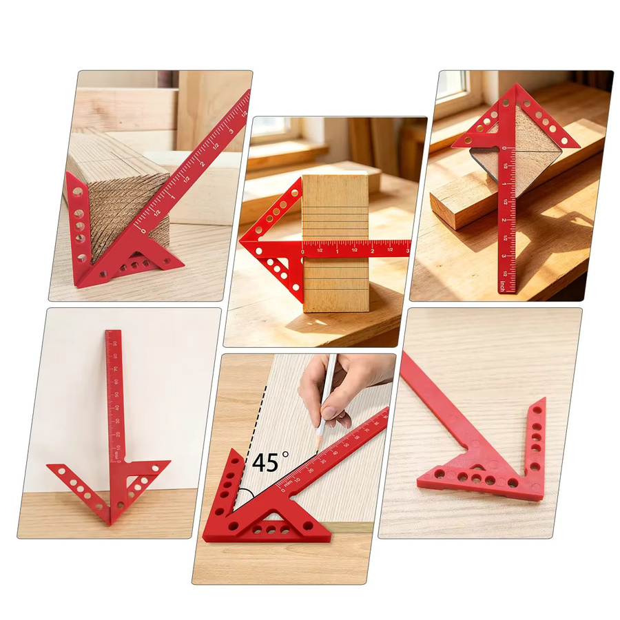 GDART 2-teiliges Holzbearbeitungs-Markierungswerkzeug-Set mit Mittellinienmarkierer und 45/90 Grad Winkelmesser in Rot aus Kunststoff - Bild 4