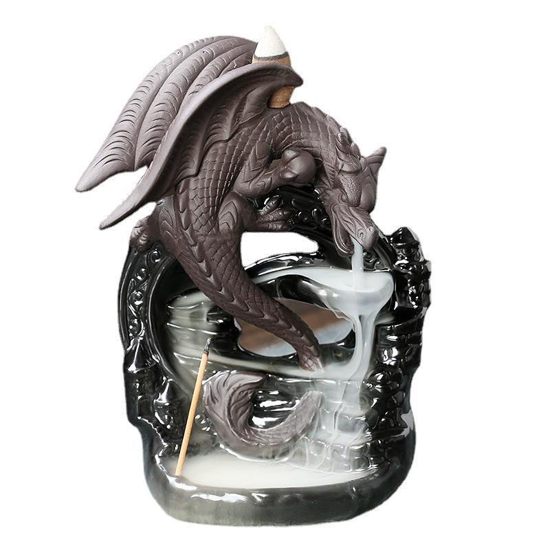 Yiran Furniture Aromatherapie-Ofen mit Wasserfall-Rückfluss in Drachen-Design, Schwarz, Sandelholz-Duft, Keramik und Emaille - Bild 3