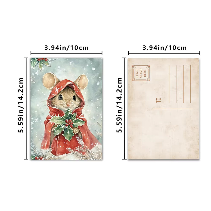 32-teiliges Weihnachtspostkarten-Set mit verschneiten Szenen und gemütlichem Kabinendesign in Mehrfarbig, aus hochwertigem Karton - Bild 2
