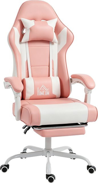 HOMCOM Ergonomischer Gaming-Stuhl mit Lendenmassage Vibration in Rosa, 155 Grad neigbar, höhenverstellbar mit Kopfstütze und ausziehbarer Fußstütze - Bild 1