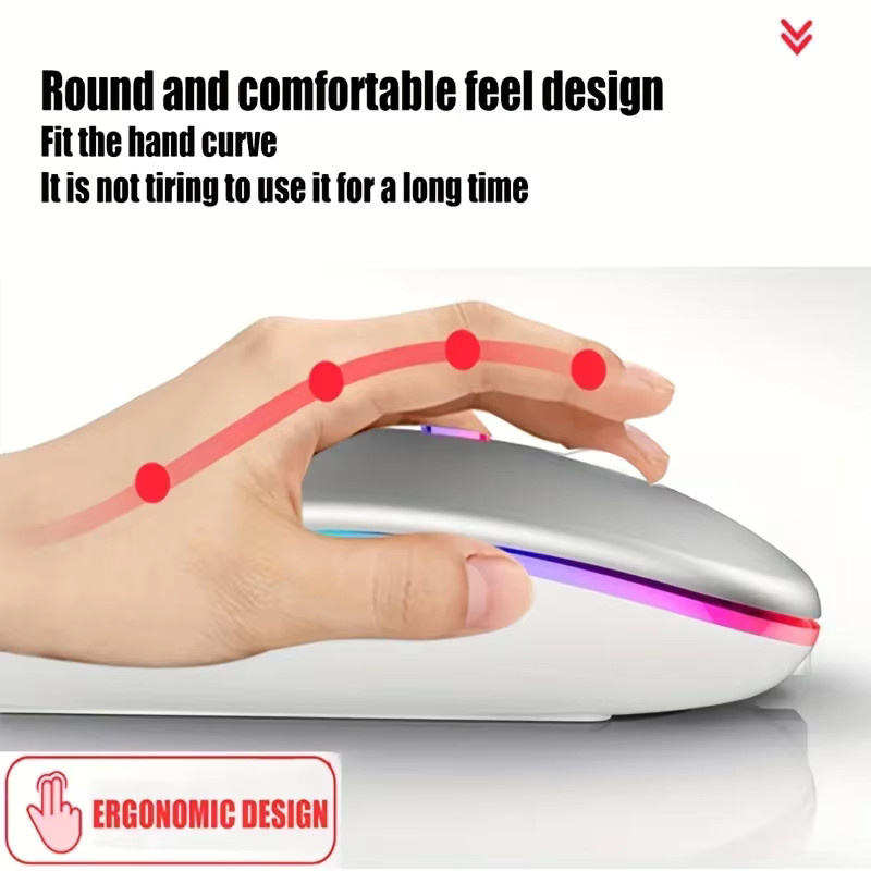 DIXSG Drahtlose Maus mit Bluetooth und 2,4 GHz Dual-Modus, Wiederaufladbar, Stille-Klick und LED-Hintergrundbeleuchtung, Schwarz - Bild 4