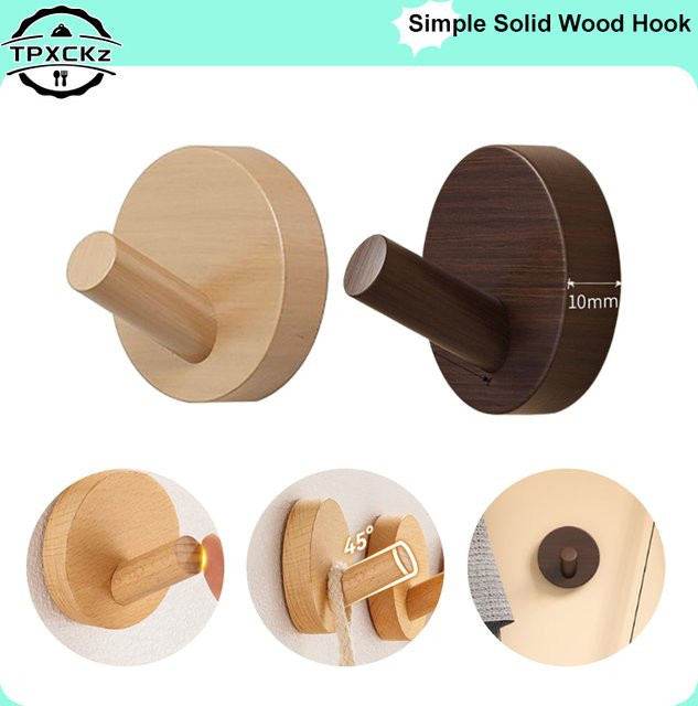 Selbstklebende Wandhaken aus Holz von JETTING in Braun zum Aufhängen von Kleidung, Handtüchern und Taschen - Bild 1
