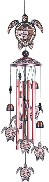 Hängendes Windspiel aus Metall in Braun mit Schmetterling, Vogel und Engel als dekorative Gartenanhänger für den Außenbereich - Bild 1