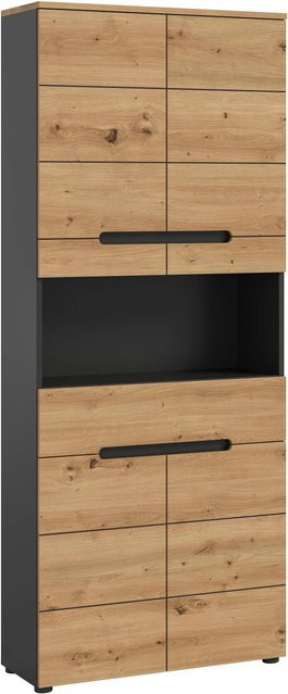 Hochschrank Canu Basalt Eiche Artisan Nachbildung von xonox.home, Grau, B/H/T: 76 x 193 x 34 cm - Bild 1