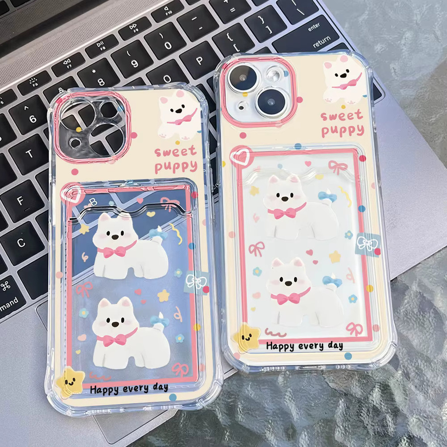AKABEILA Handyhülle mit Kartenhalter im niedlichen Hundedesign für iPhone 11 bis 16 Pro Max, stoßfeste Silikon Hülle in Multicolour - Bild 2