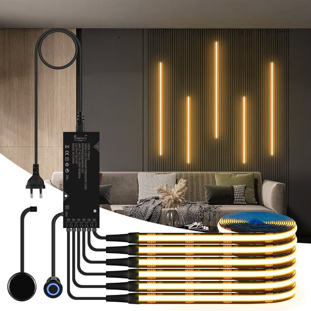 Lcamaw 2-in-1 LED COB Schrankbeleuchtung Schwarz mit Touch-Dimmfunktion und Controller für Schränke und Bücherregale - Bild 1