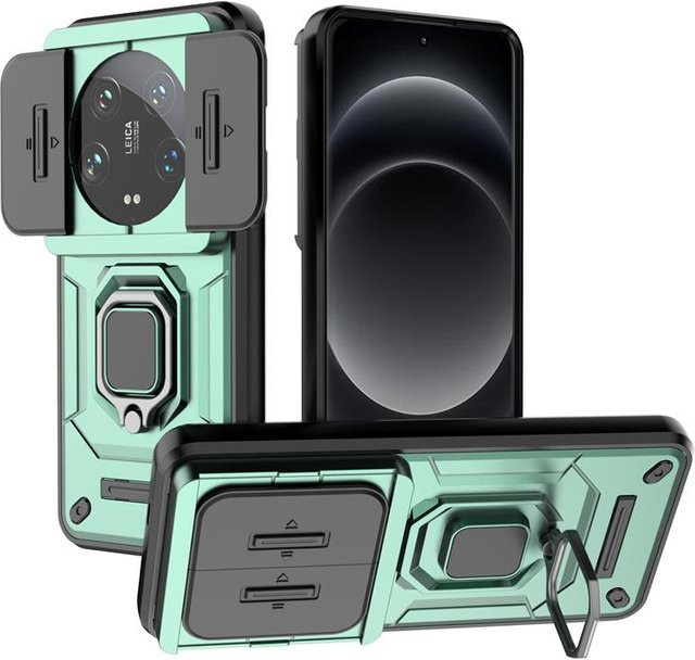 Xiaomi 14 Ultra Handyhülle mit magnetischer Auto-Halterung und Rüstung-Schutz in Grün - Bild 1