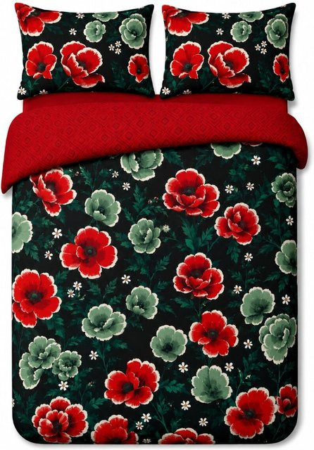 Frida Kahlo Bettwäsche aus Baumwolle mit floralem Design in Rot, Bettbezug und Kissenbezug, B/H: 140 x 200 cm - Bild 1