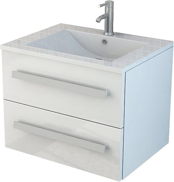 Jet-Line Badmöbel Waschtisch AROSA II in Weiss mit Soft-Close-Funktion und Hochglanz-Finish, Breite: 60 cm - Bild 1