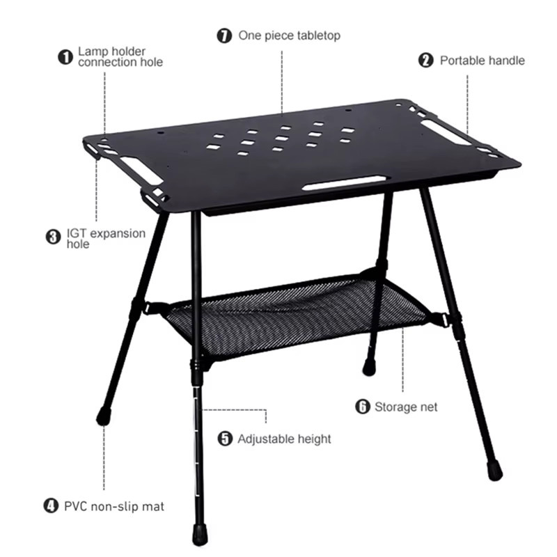WESTTUNE Outdoor IGT Taktischer Tisch aus Aluminiumlegierung, klappbar und multifunktional, Schwarz - Bild 3