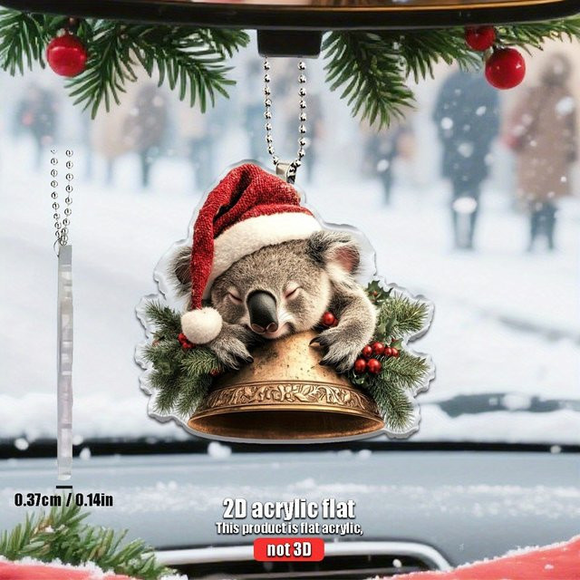 Weihnachtsbaum-Anhänger aus Acryl mit Koala, Weihnachtsmütze, Ast und Glocken in Multicolor - Bild 1
