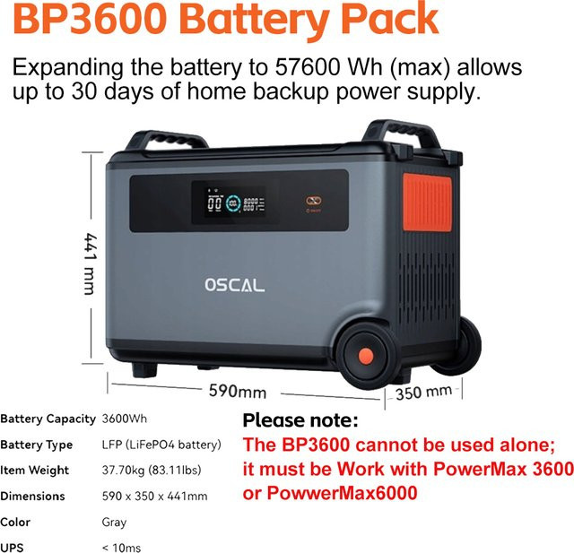 Oscal 3600Wh Batteriepack für PowerMax 3600 und PowerMax 6000 Powerstation - Bild 1