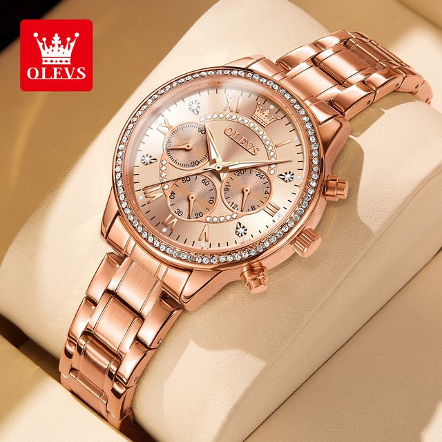 OLEVS Chronograph, Quarz, Edelstahl, Roségold, Damen - Bild 1