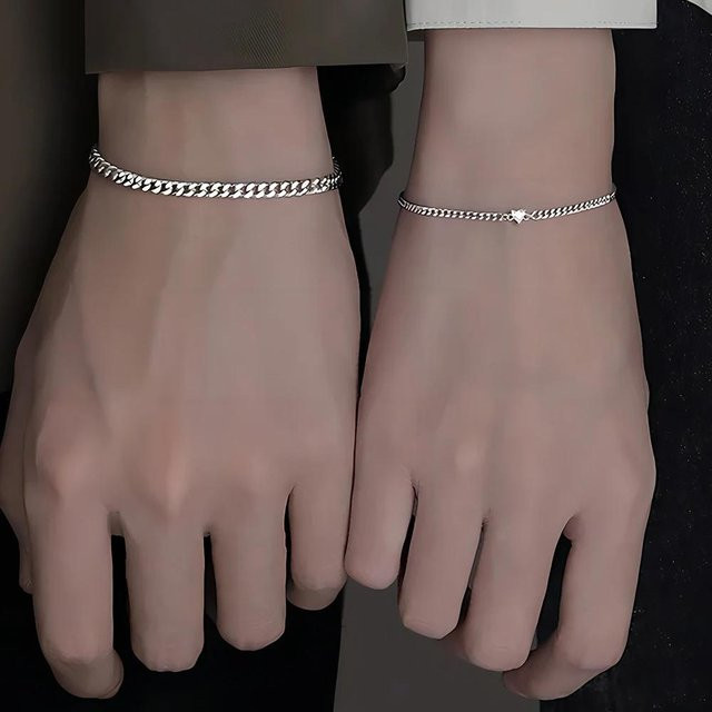 Armband-Set 925 Silber, Kristall Herz, Damen Herren, Unisex - Bild 1