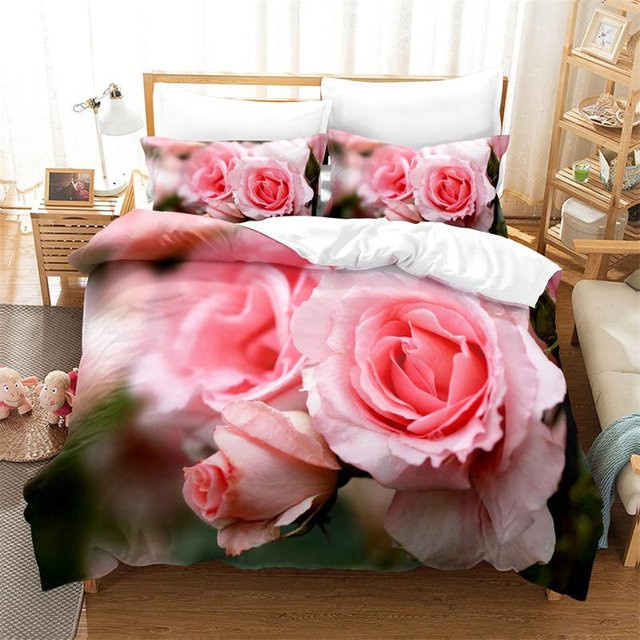 Binchi Outdoor Product Bettwäsche-Set mit 3D-Blumenmuster in Pink, weiches Mikrofaser-Bettwäsche-Set bestehend aus Bettbezug und Kissenbezug, Breite: 135 cm, Länge: 200 cm - Bild 1