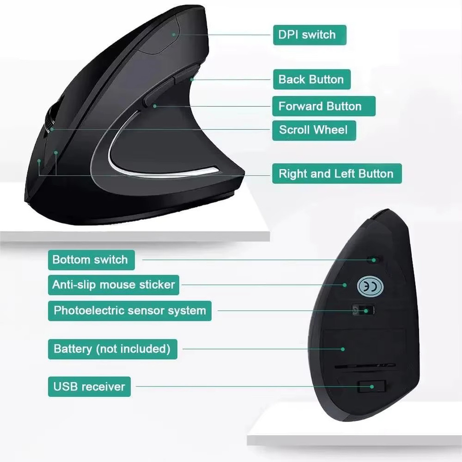 Ergonomische kabellose Bluetooth-Computermaus von KAFNHCKA in Schwarz mit 1600 DPI und wiederaufladbarem Akku - Bild 2