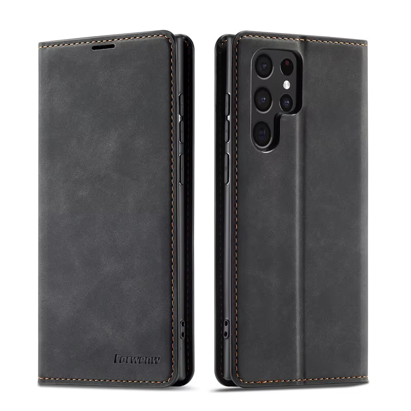 Magnetische Leder-Brieftasche für Samsung Galaxy S24 Ultra und S24 Plus in Schwarz mit Fotorahmen und Kartenfach - Bild 2