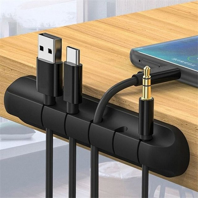 AKABEILA USB-Kabel-Organizer aus Silikon mit 4/6-Loch für USB-C Kabel in Schwarz - Bild 1