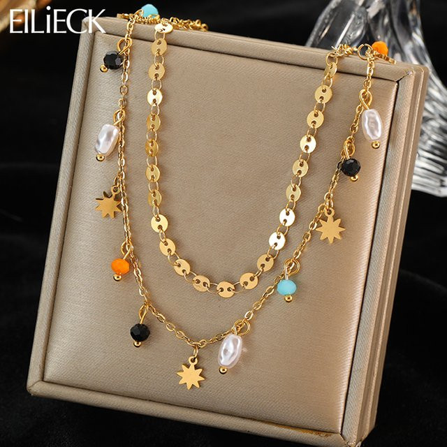 Eilieck Halskette Edelstahl, Perle, Gold, Damen, Vintage - Bild 1